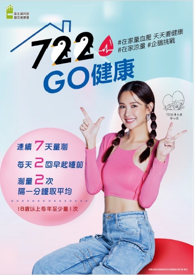 圖說：722GO健康-連續7天量血壓、每天2回早起睡前測量2次隔一分鐘取平均(722宣傳大使安心亞)