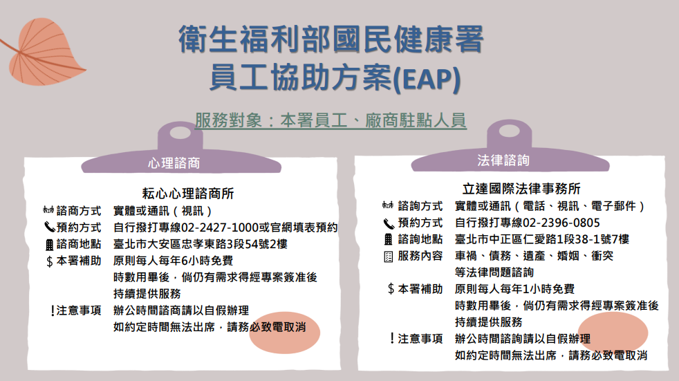 心理諮商及法律諮詢預約方式